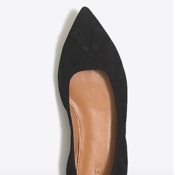 New J Crew Lottie Black Suede Tassel Stretch Flats - Picture 6 of 7